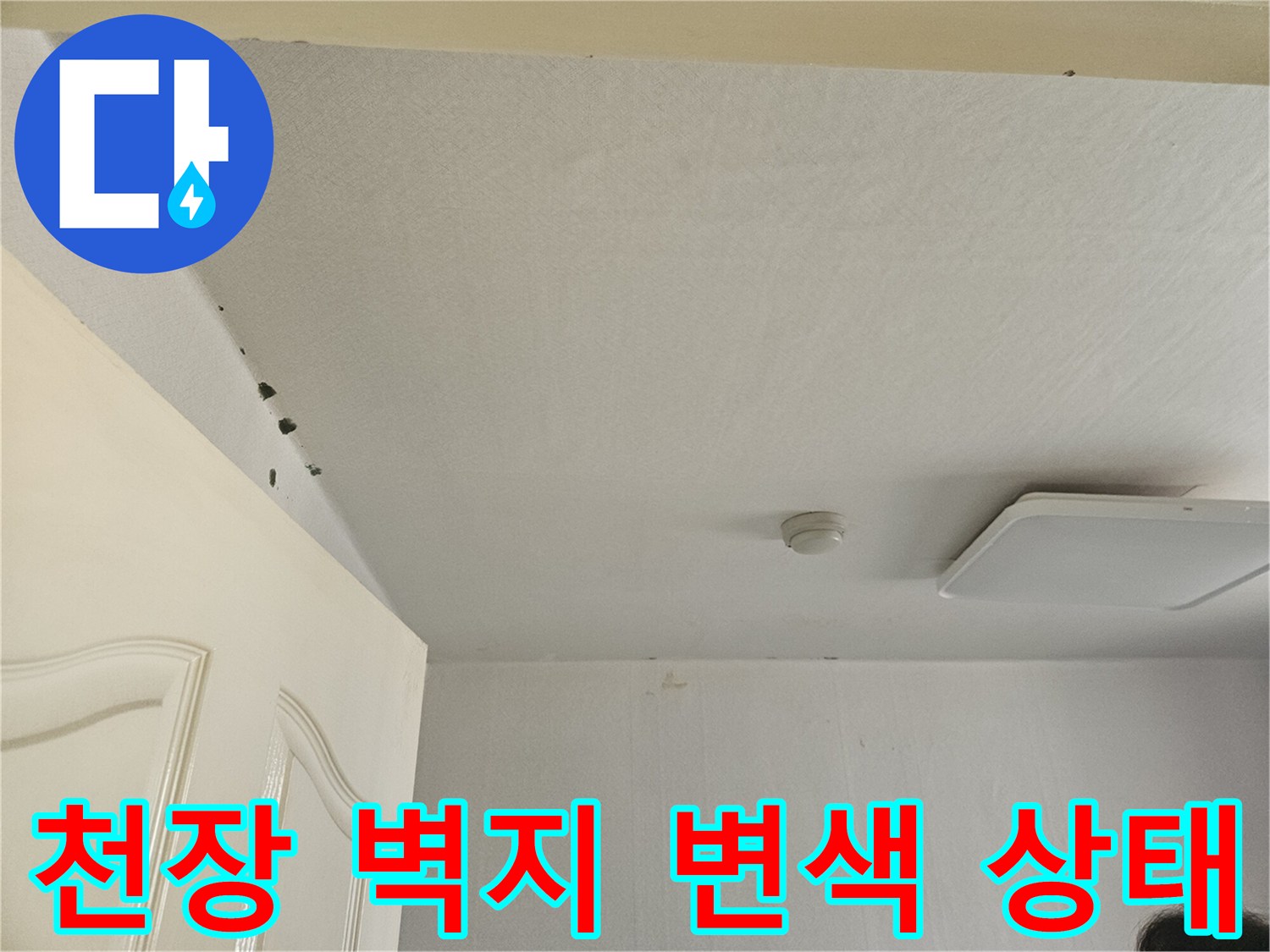 일동면 현장-천장 구석의 어두운 얼룩과 곰팡이 흔적 사진