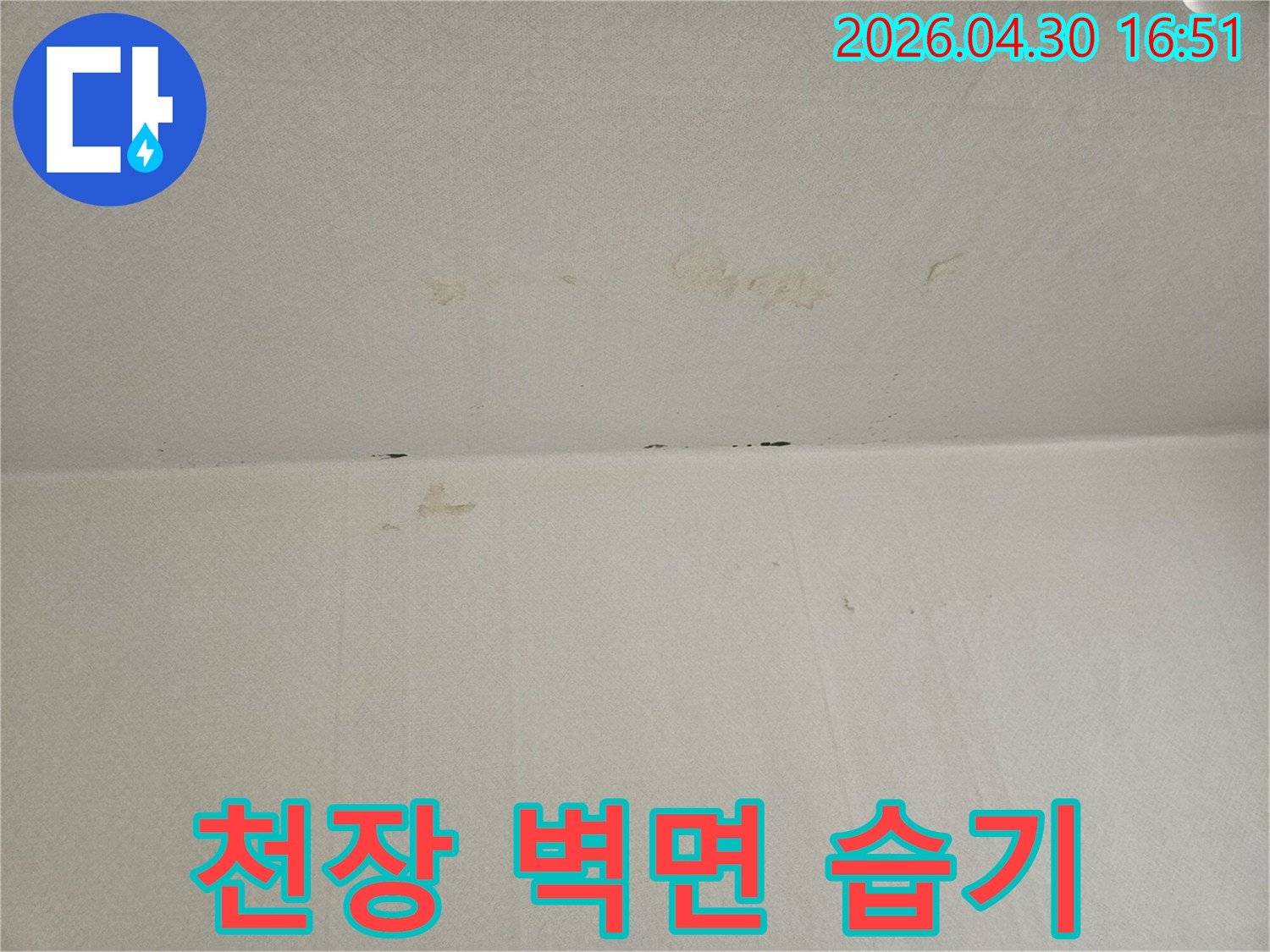 천장과-벽면-경계에-나타난-습기-자국과-변색은-누수로-인한-지속적인-물-침투를-보여주며-정밀한-탐지가-필요합니다