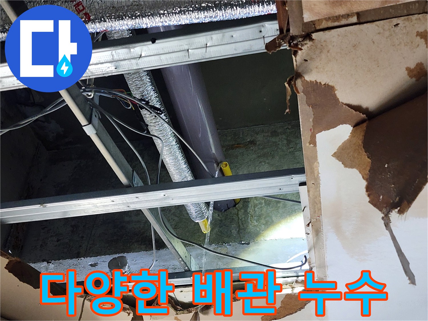 천안-목천읍-삼성5길-인근-누수-현장에서-다양한-종류의-배관과-덕트-사이에서-누수-원인을-종합적으로-진단하는-모습
