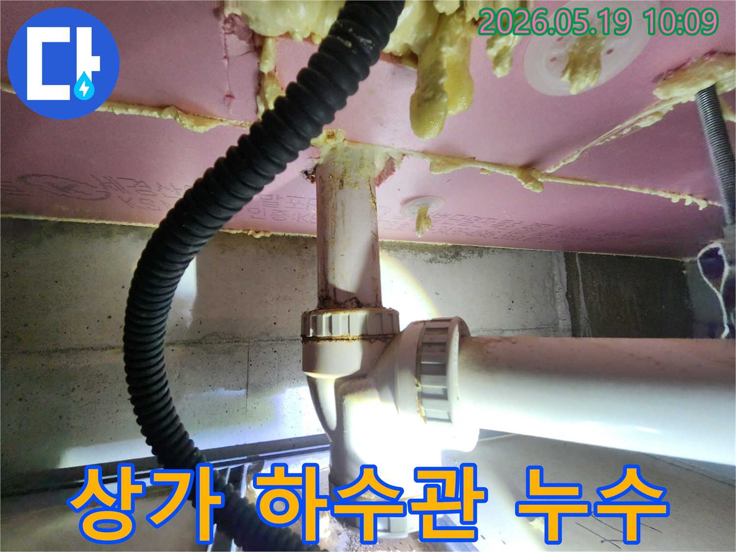 누수-전문가가-상가-하수관-누수-현장을-정밀하게-진단하는-사진