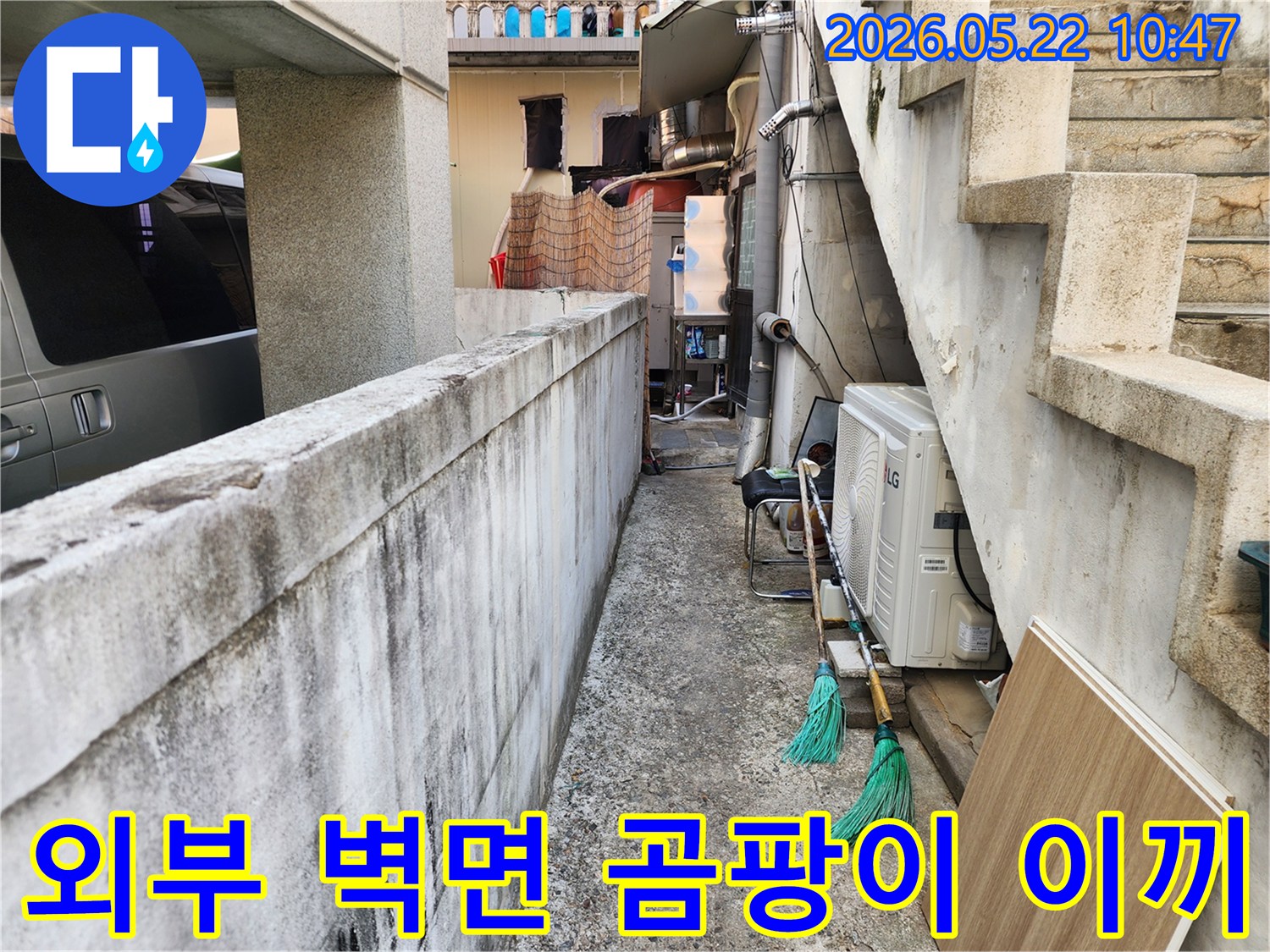 강동구-주택의-외부-벽면에-발생한-곰팡이와-이끼를-제거하고-누수-방지를-위한-방수-공사를-계획하는-모습