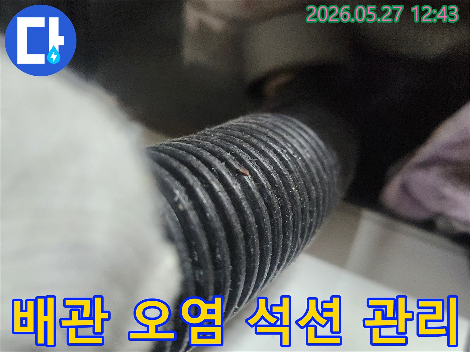 이 사진은 싱크대 배관의 오염을 제거하고 관리하기 위해-석션 작업을 진행하는 모습을 담고 있습니다-배관 내부를 깨끗하게 유지하여-주방 위생을 최적화합니다.