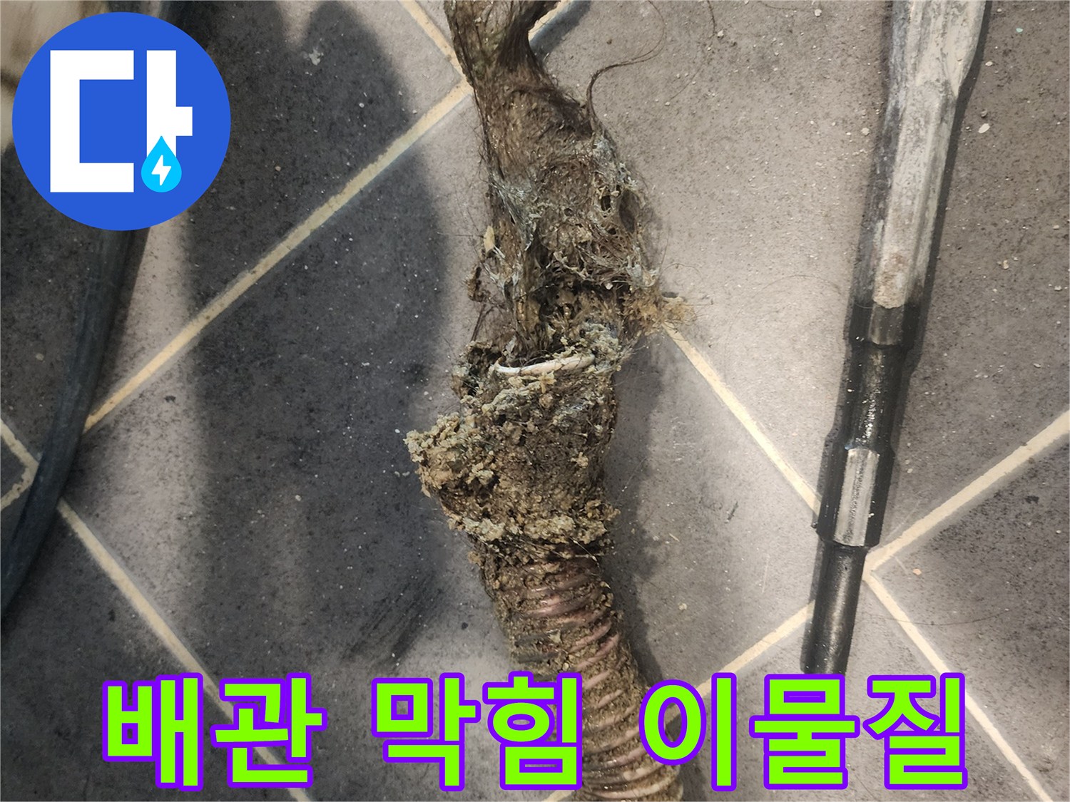 배수관에서-제거된-머리카락과-생활-이물질-뭉치로-인한-심각한-막힘-현장-사진