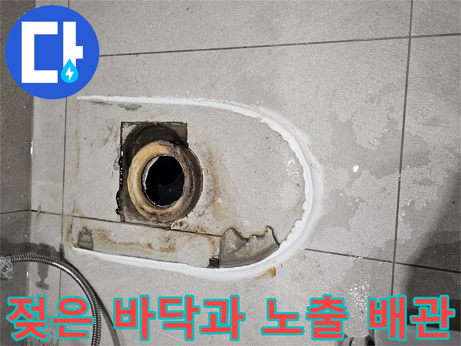 분당 금곡동 현장의 변기 탈거 후 배관 누수 확인 장면