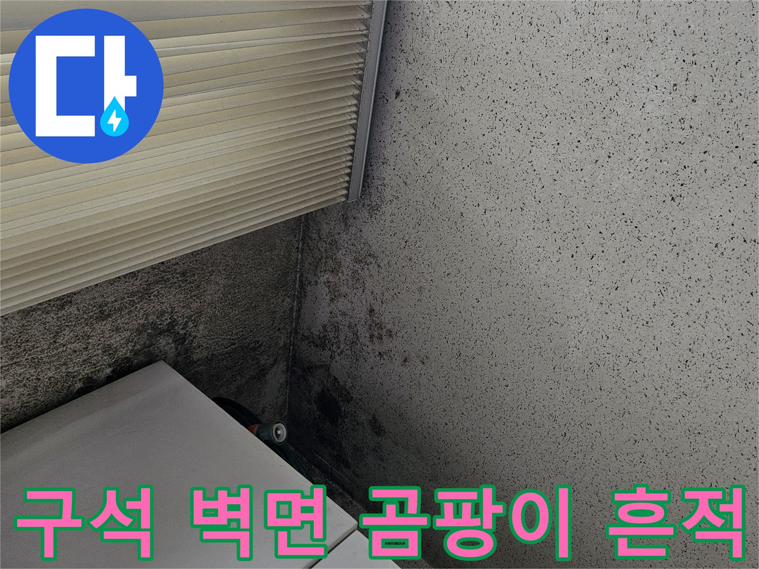 베란다 구석진 곳의 곰팡이 및 습기 오염 부위