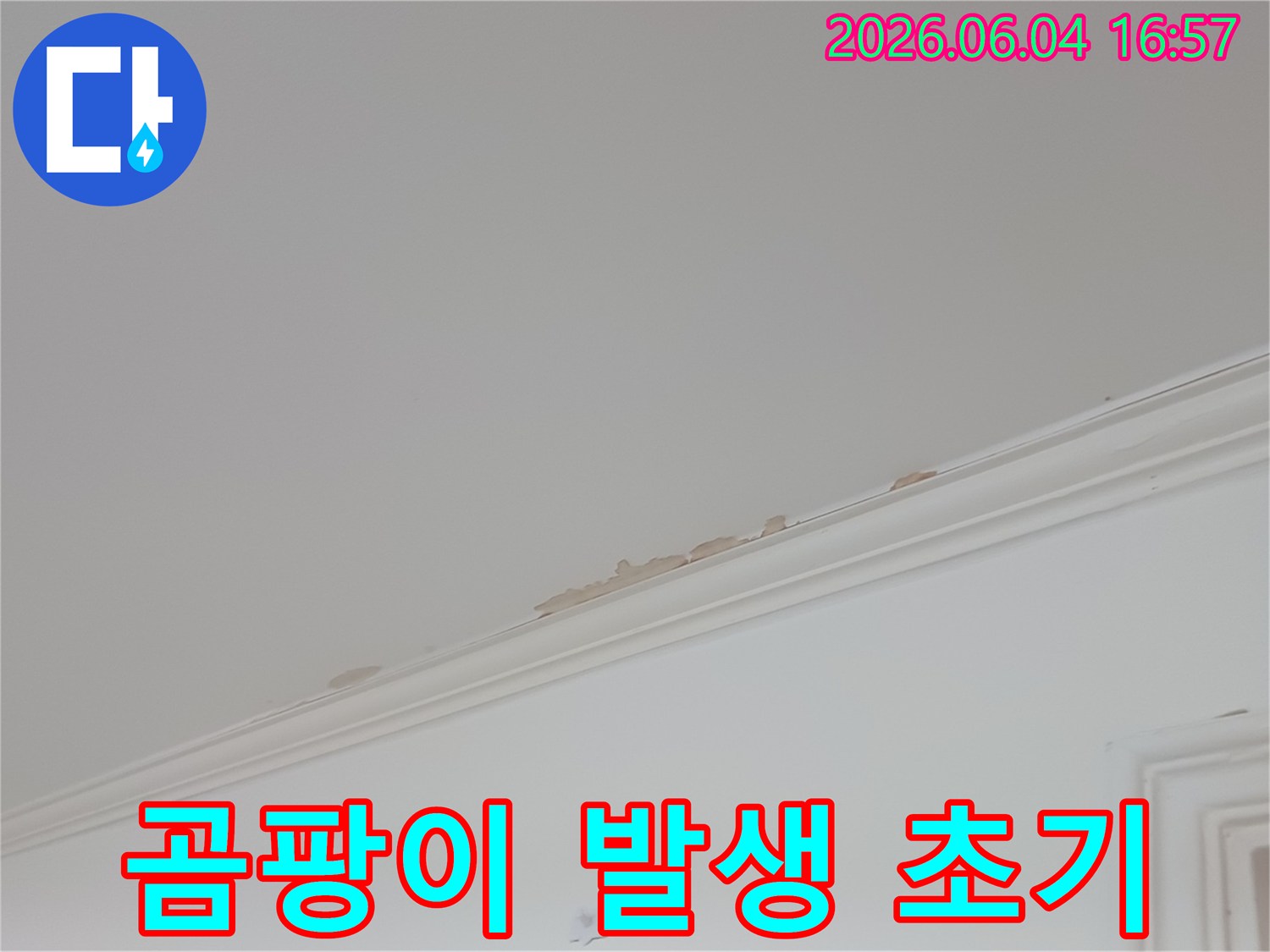 천장-도배지가-젖어-들뜨고-변색되어-곰팡이-발생이-우려되는-누수-현장입니다