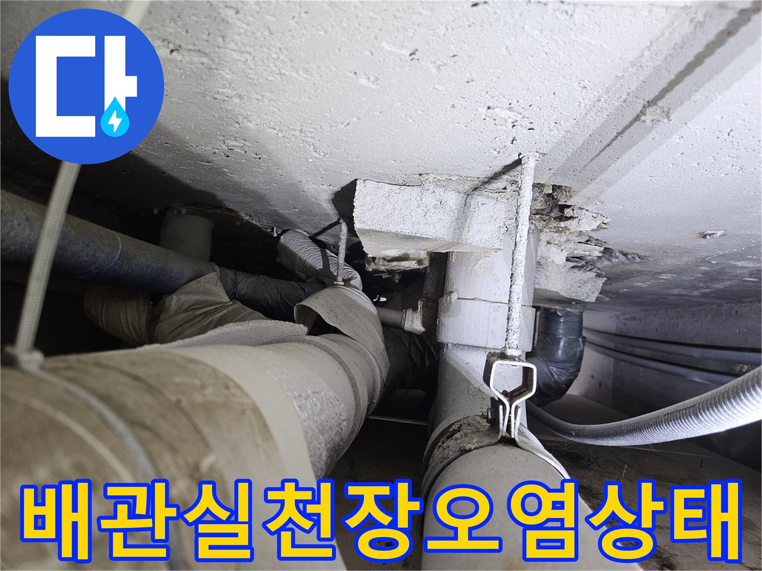 콘크리트-슬라브와-배관-주변의-심한-물때-및-습기