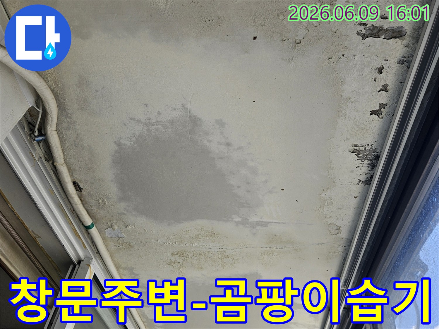 창문 주변 벽면에-누수로 인한-곰팡이와 습기가-심하게 발생한-현장입니다