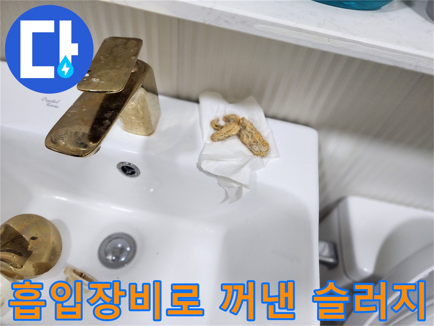 화장실 배수구에서 흡입 장비를 통해 끌어올린 오염된 슬러지 덩어리