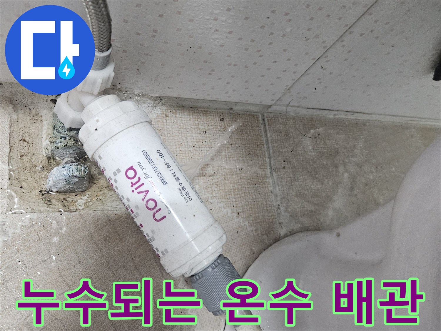 변기 옆 급수 라인-습기가 가득한 배관 연결 부위