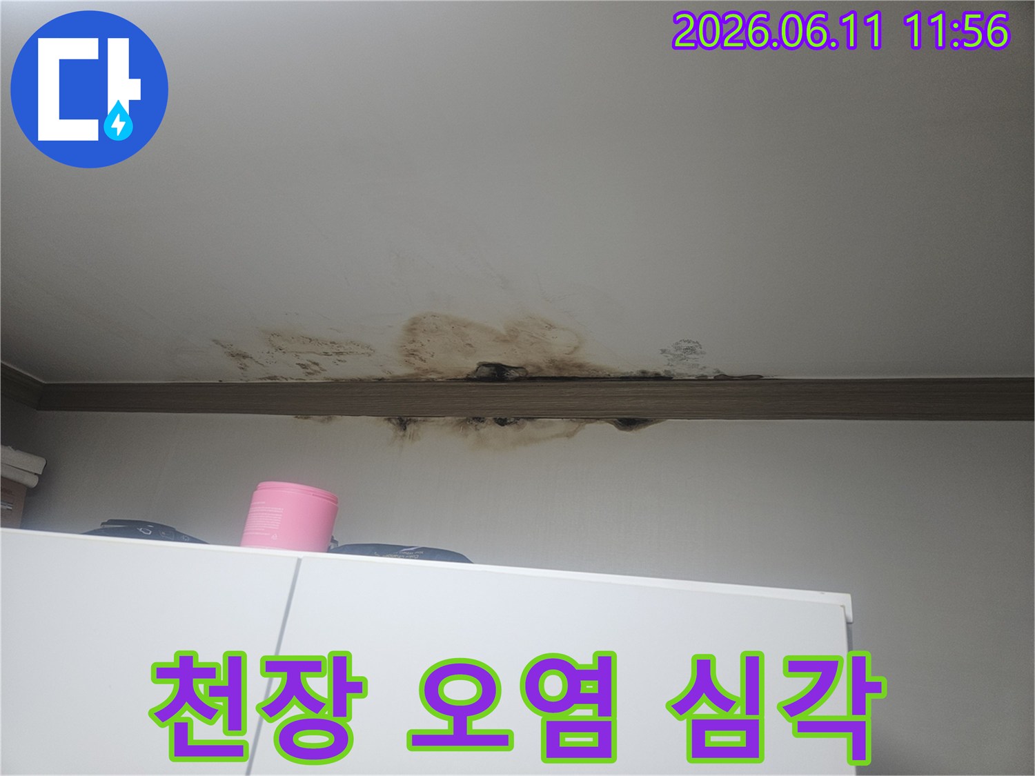 오랜 누수로 인해-천장 전체가-검게 오염된-빌라 내부 현장