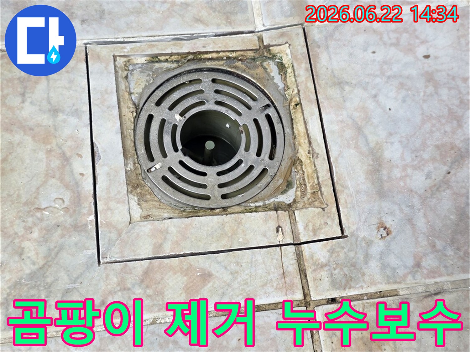 욕실 배수구 주변의-심각한 곰팡이와 물때를 제거하고-누수 원인을 보수하여-깨끗하고 안전한 환경을 만드는 과정
