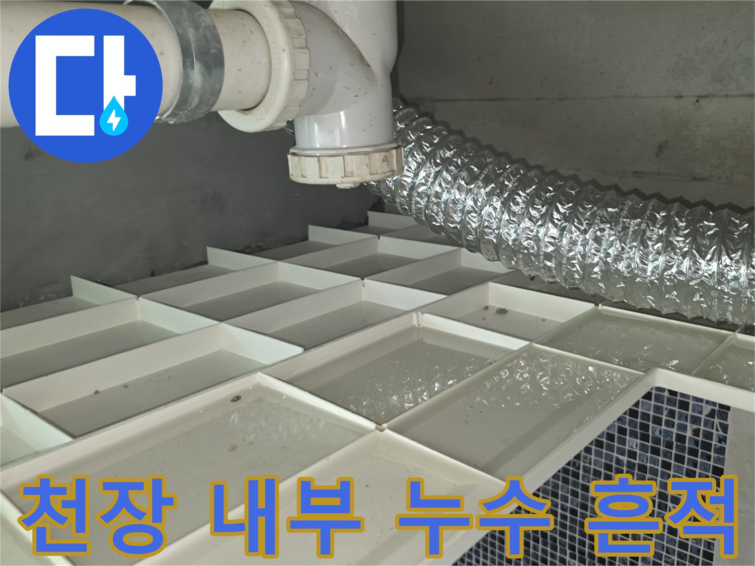 배관 주변 습기와 물고임-천장 내부 점검 상황