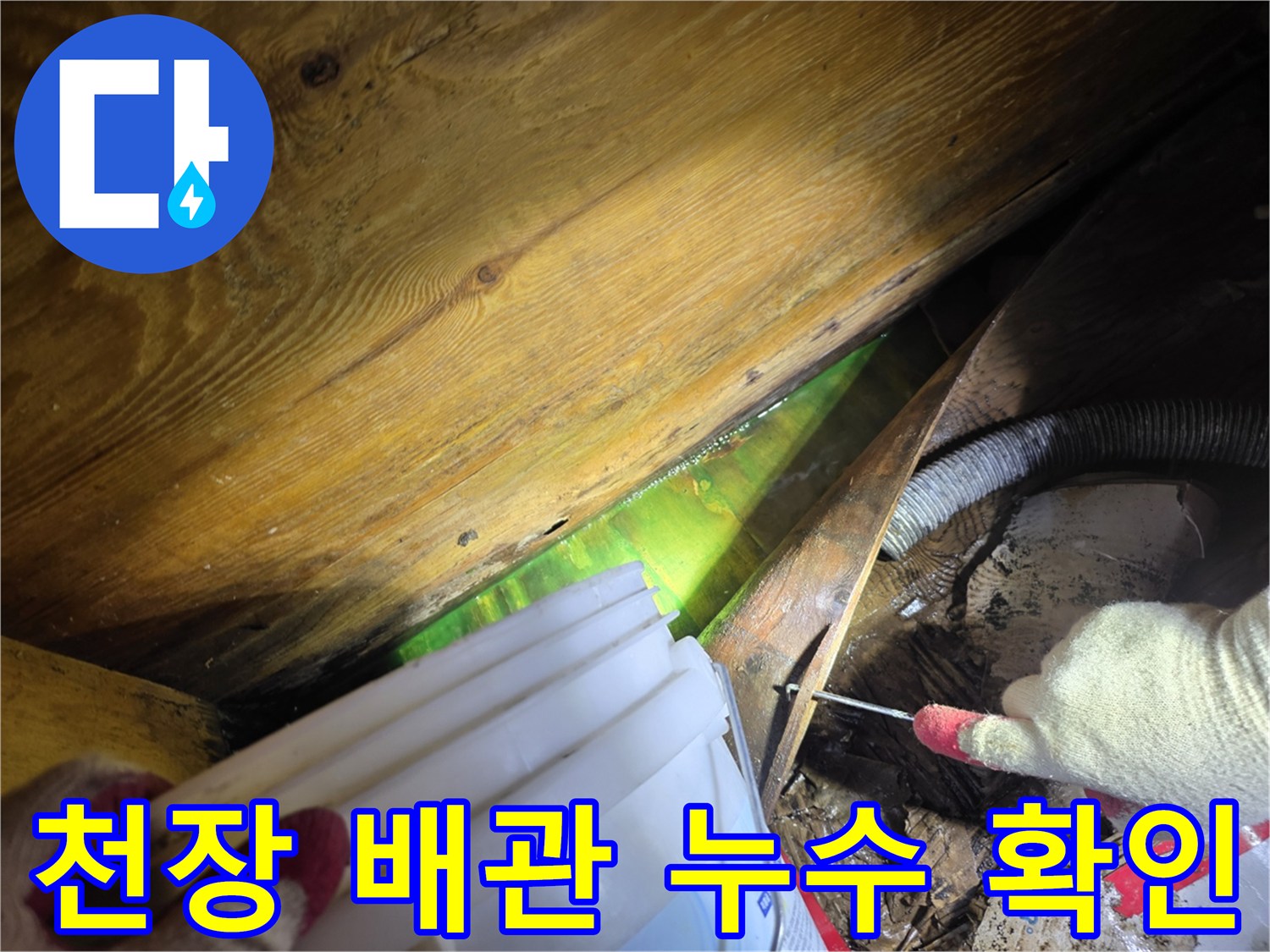형광물질을 사용하여-효령로 주택의 숨겨진 천장 배관 누수 문제를 정확히 파악하는 모습