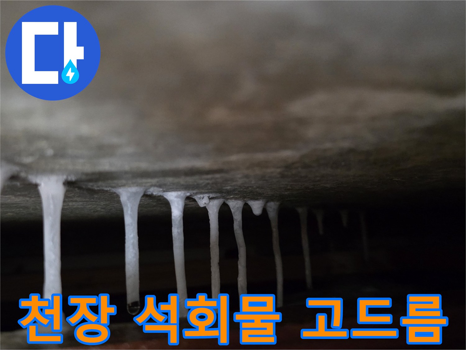 천장 내부-하얀색-석회물이-고드름처럼-맺힌-상태