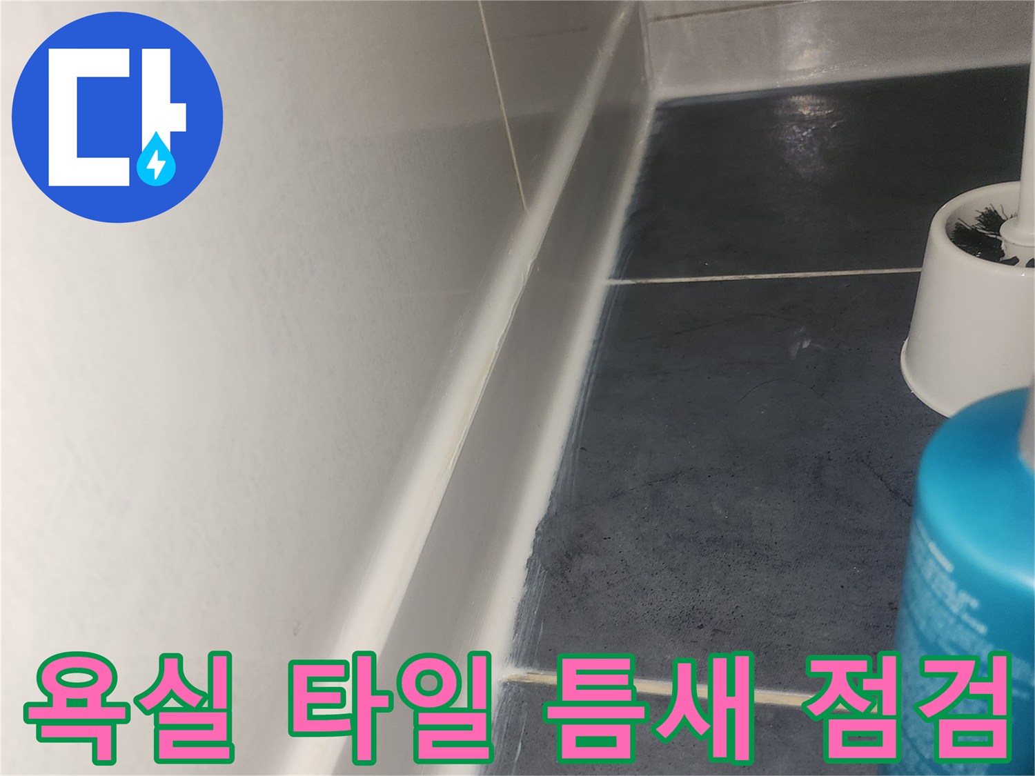 분당 화장실-타일 사이 줄눈 및 벽면 경계 부위 상세 사진