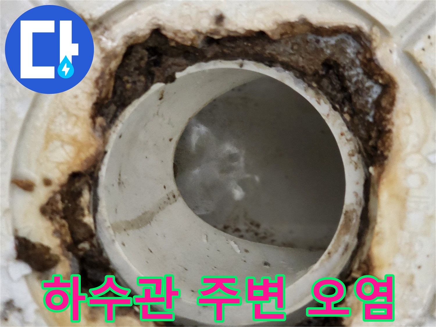 화장실 배수구 유가 주변의 심한 오염과 틈새 현상