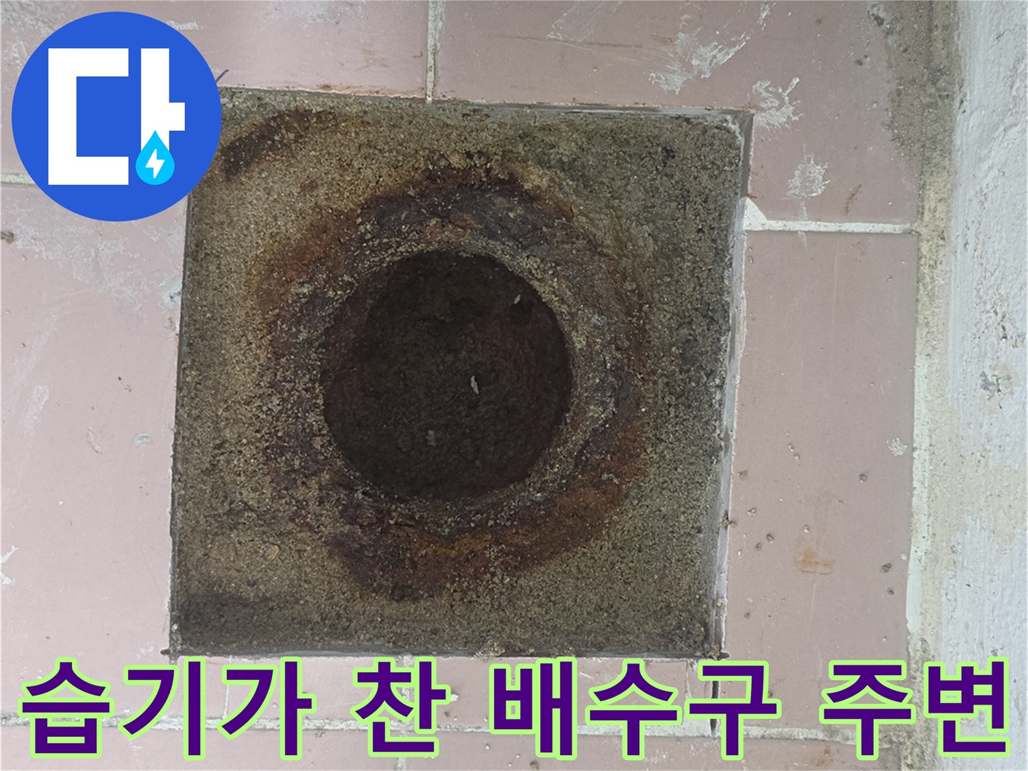 오염되고 부식된 세탁실 하수구 입구 사진