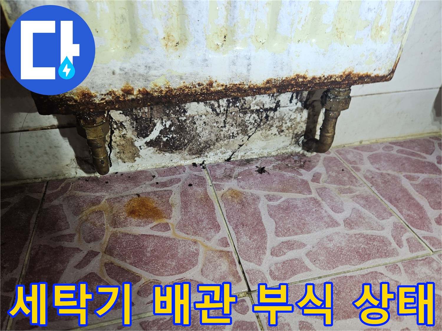 세탁기-하단-배관-주변의-심한-부식과-곰팡이-상태