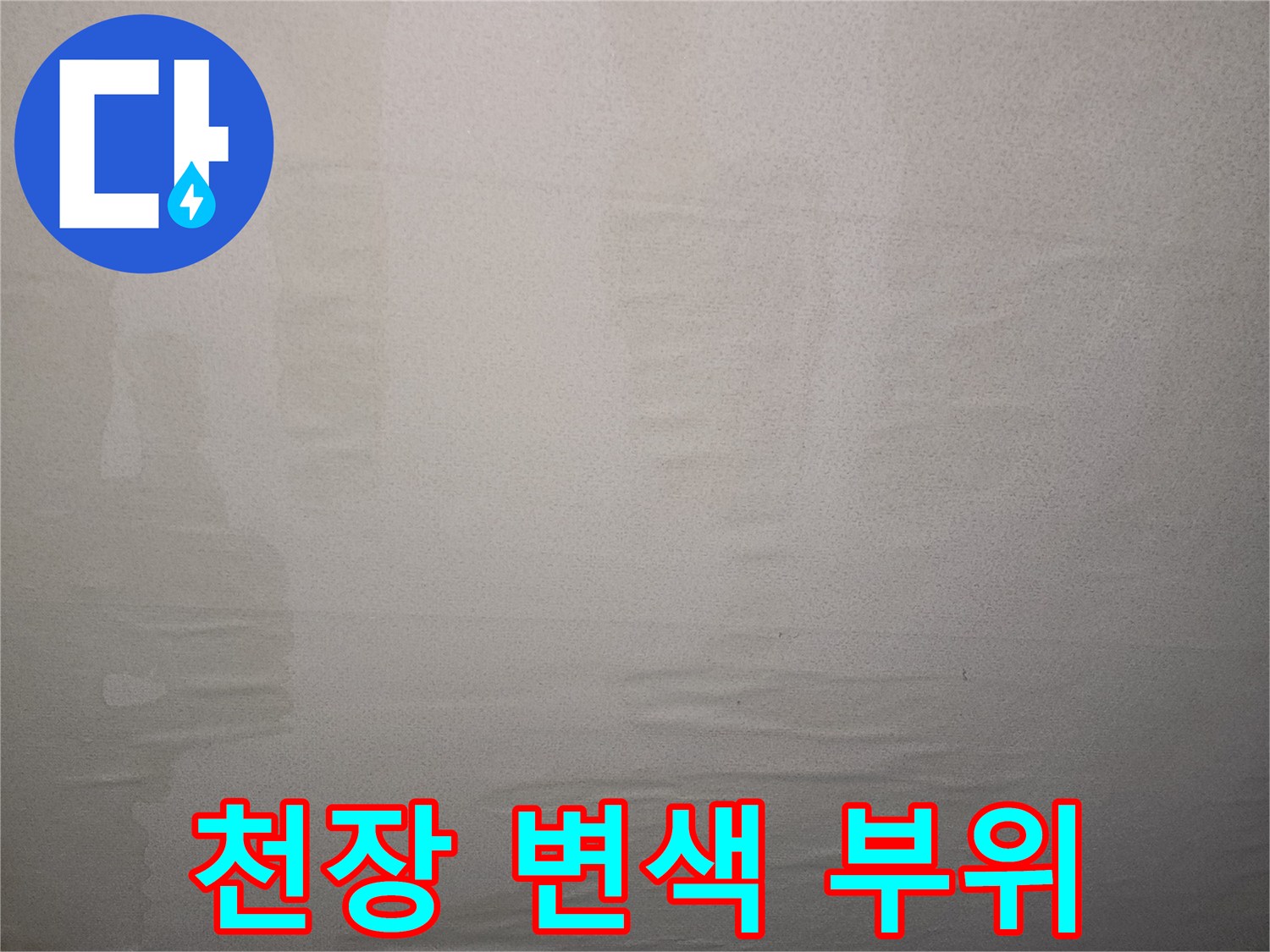 아랫집 거실-물샘으로 인해 젖어버린 천장 영역