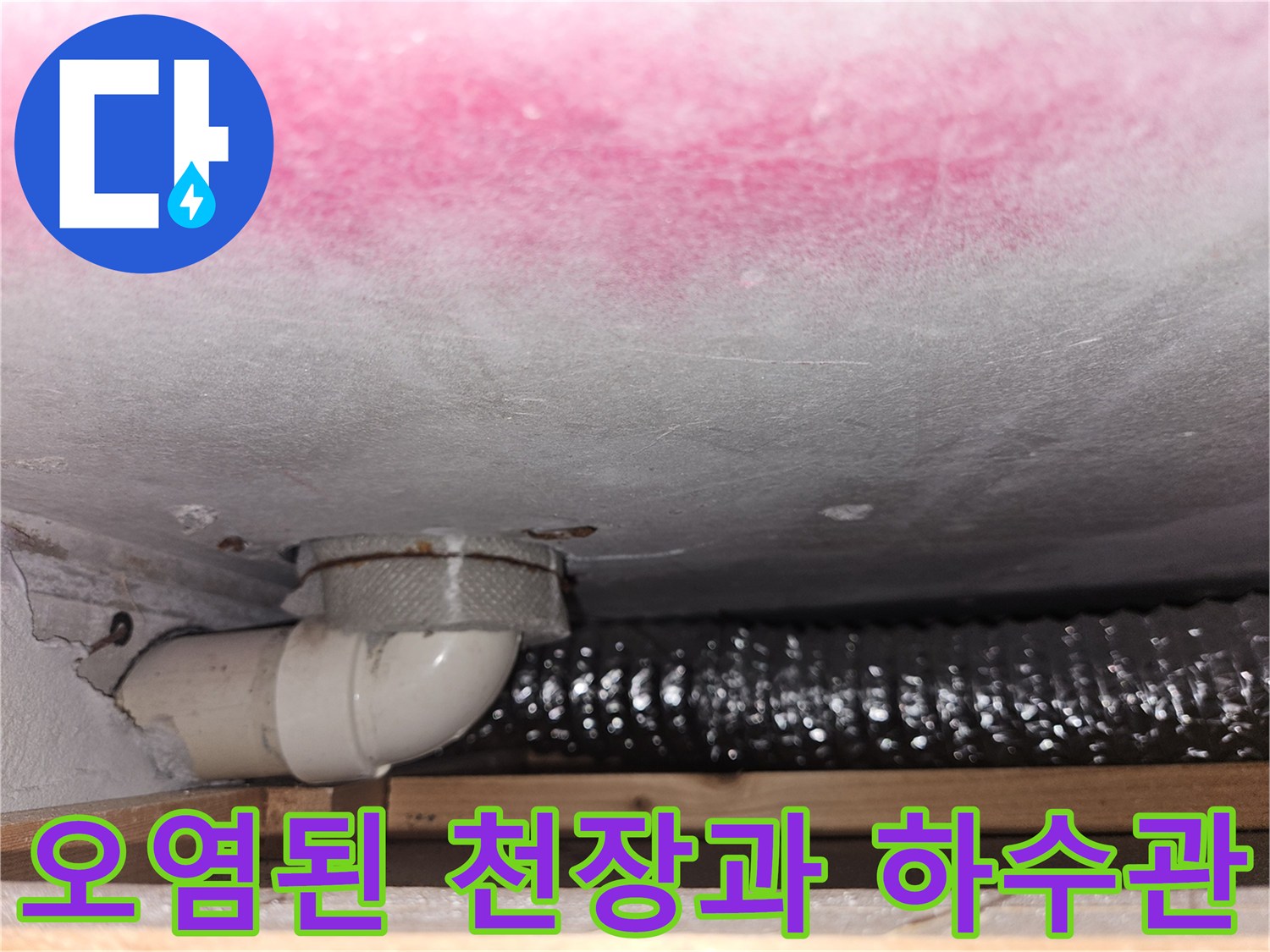 천장-슬래브의-곰팡이-오염과-배수-엘보-부속