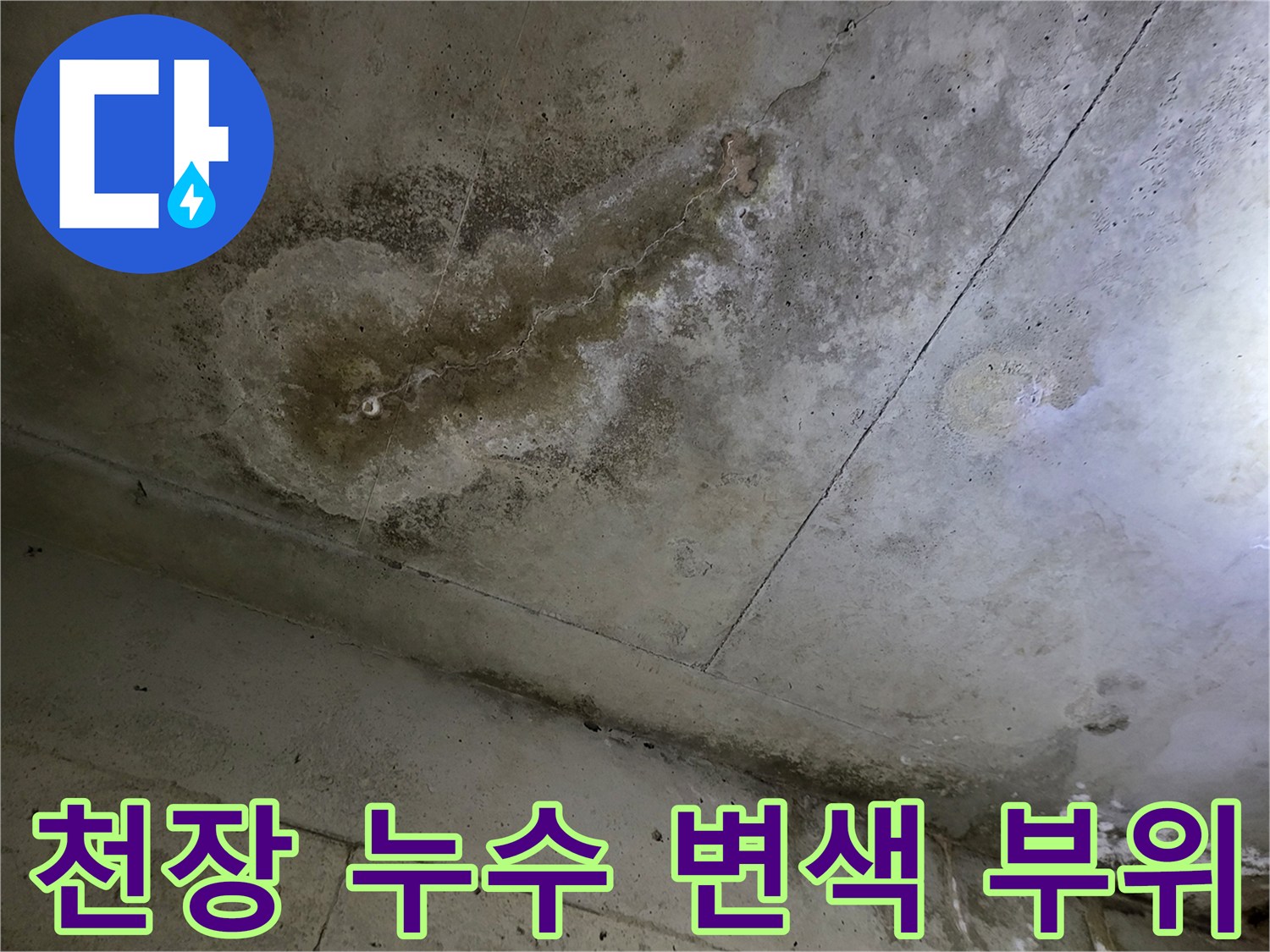 화장실 천장 - 물샘으로 인한 심한 얼룩과 습기