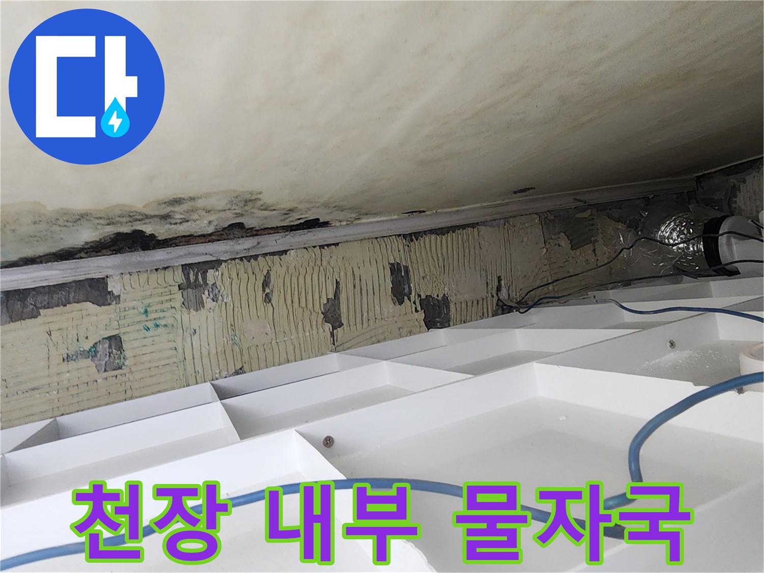 아래층 천장 구조물-습기로 인해 얼룩지고 오염된 슬라브 상태