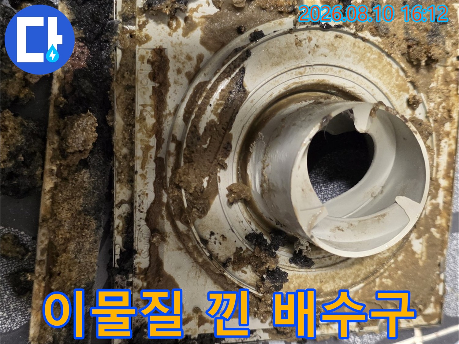 오염된 유가 주변-찌꺼기와 곰팡이가 쌓인 화장실 배수구 내부 모습