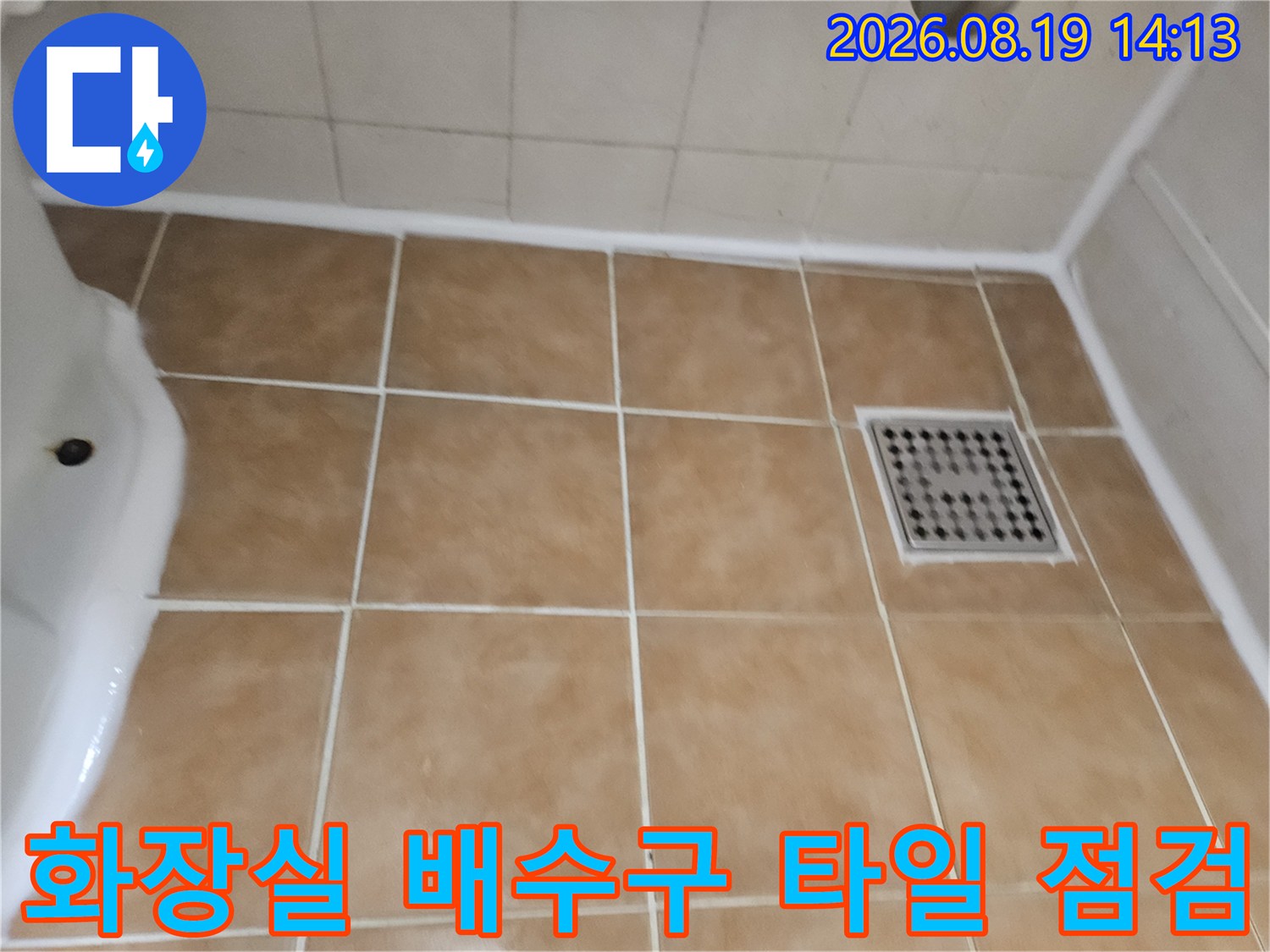 백석동 현장의-화장실 배수구와 주변 타일의 배열 상태