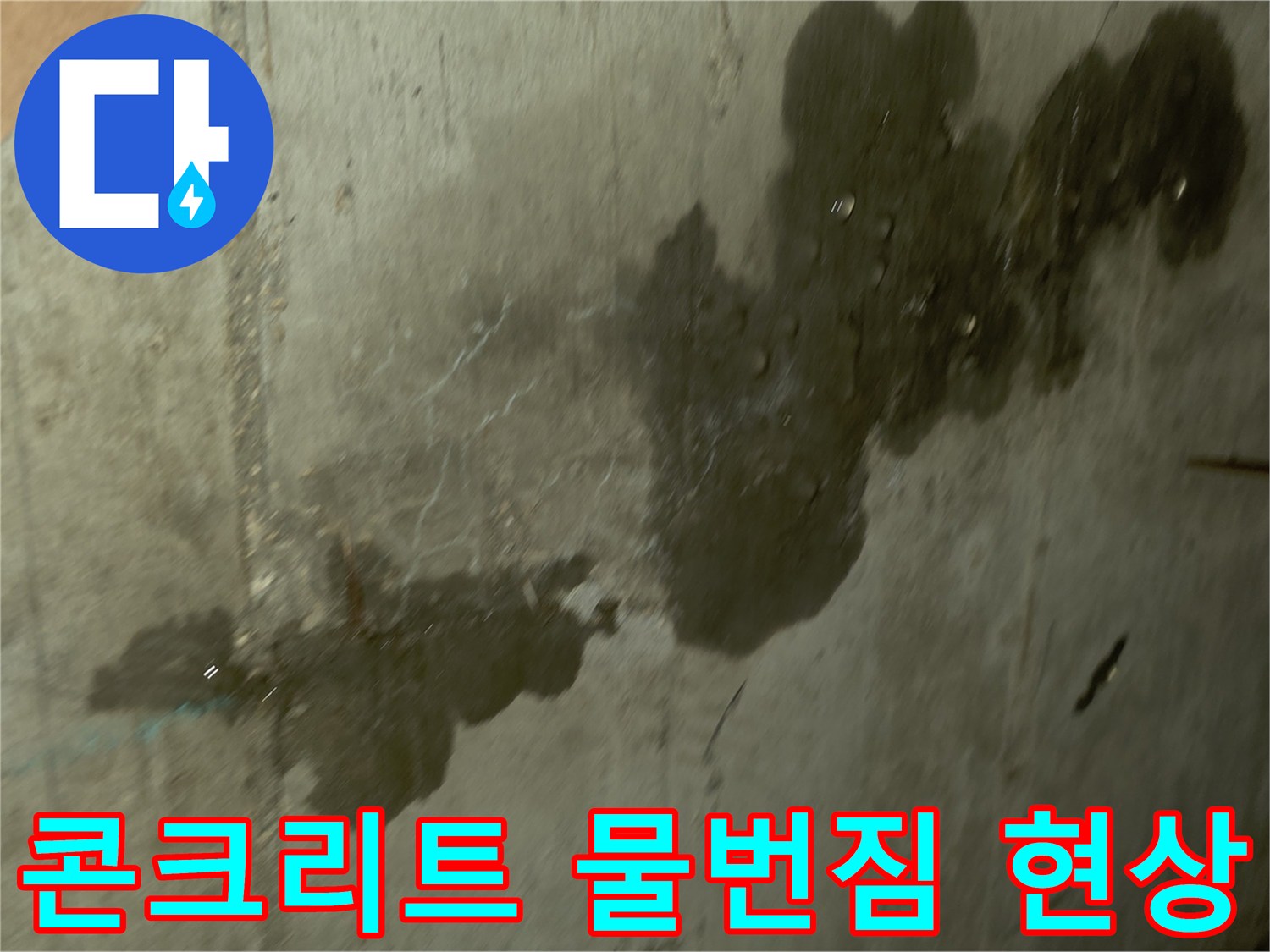 포천 신읍동 현장-콘크리트 벽면에 발생한 어두운 색의 물번짐과 습기 흔적