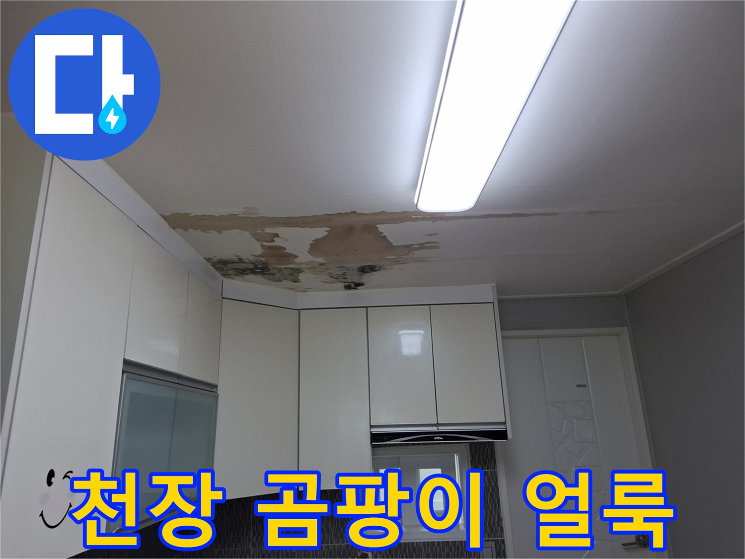 주방 상부장 위쪽-천장 마감재의 심한 변색과 곰팡이