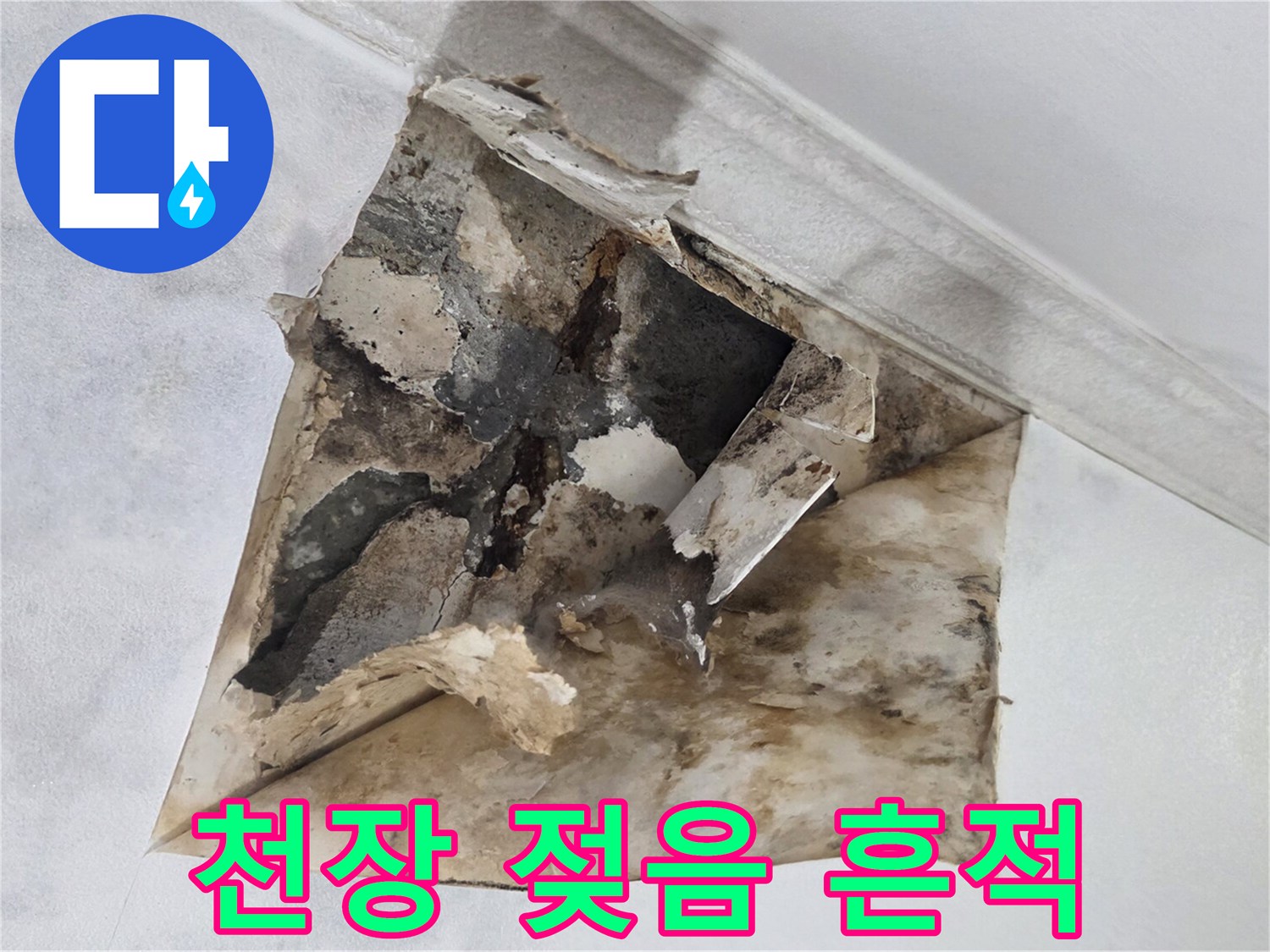 습기로 인해 오염되고 부식된 천장 내부 구조