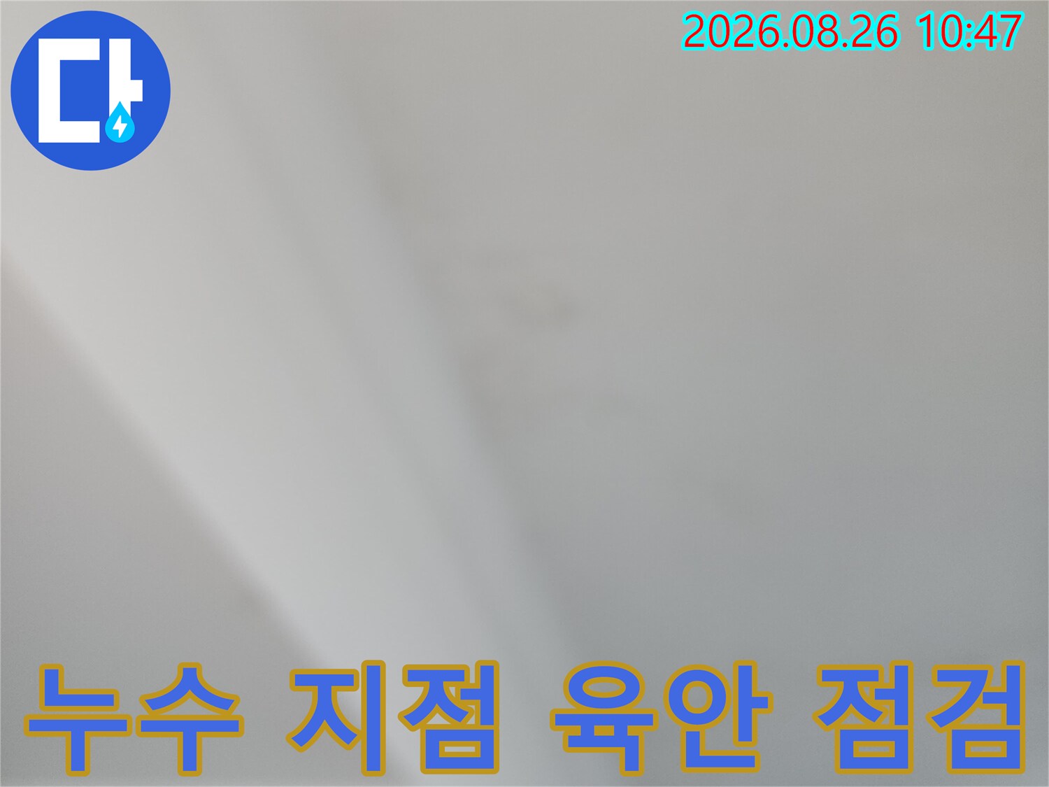 지하층 천장 부위의 누수 징후와 오염 상태