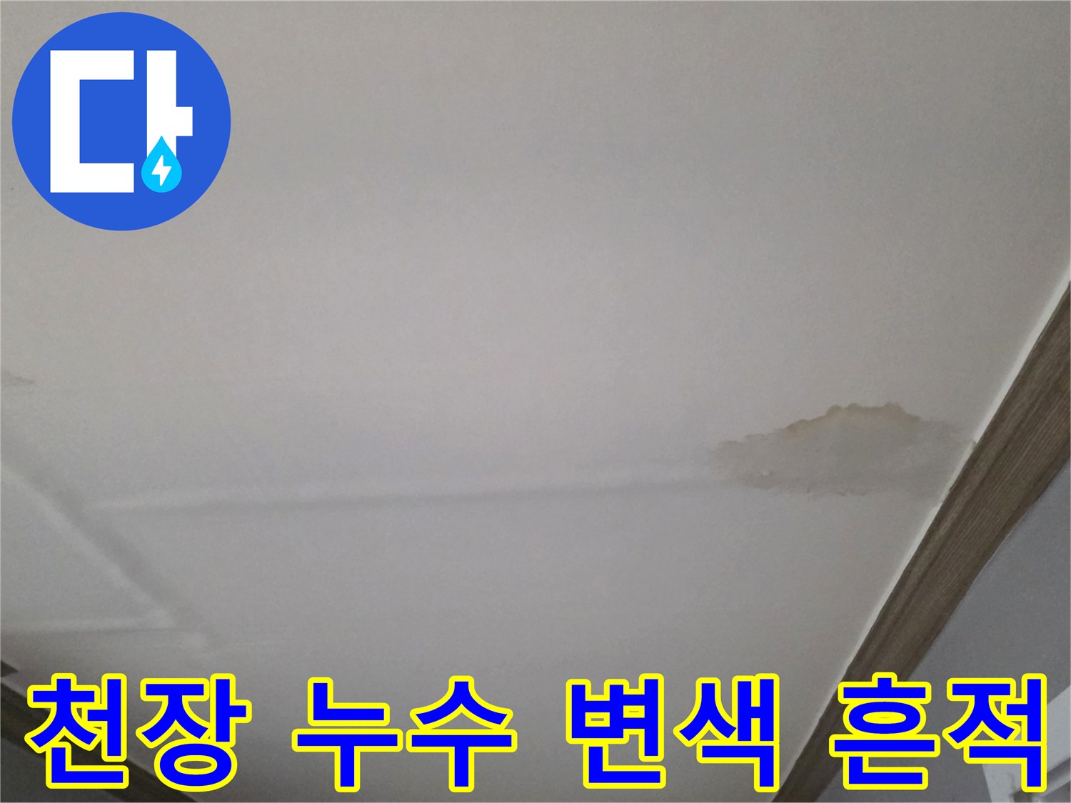 거실 천장 도배지-습기 침투로 인한 얼룩과 젖음
