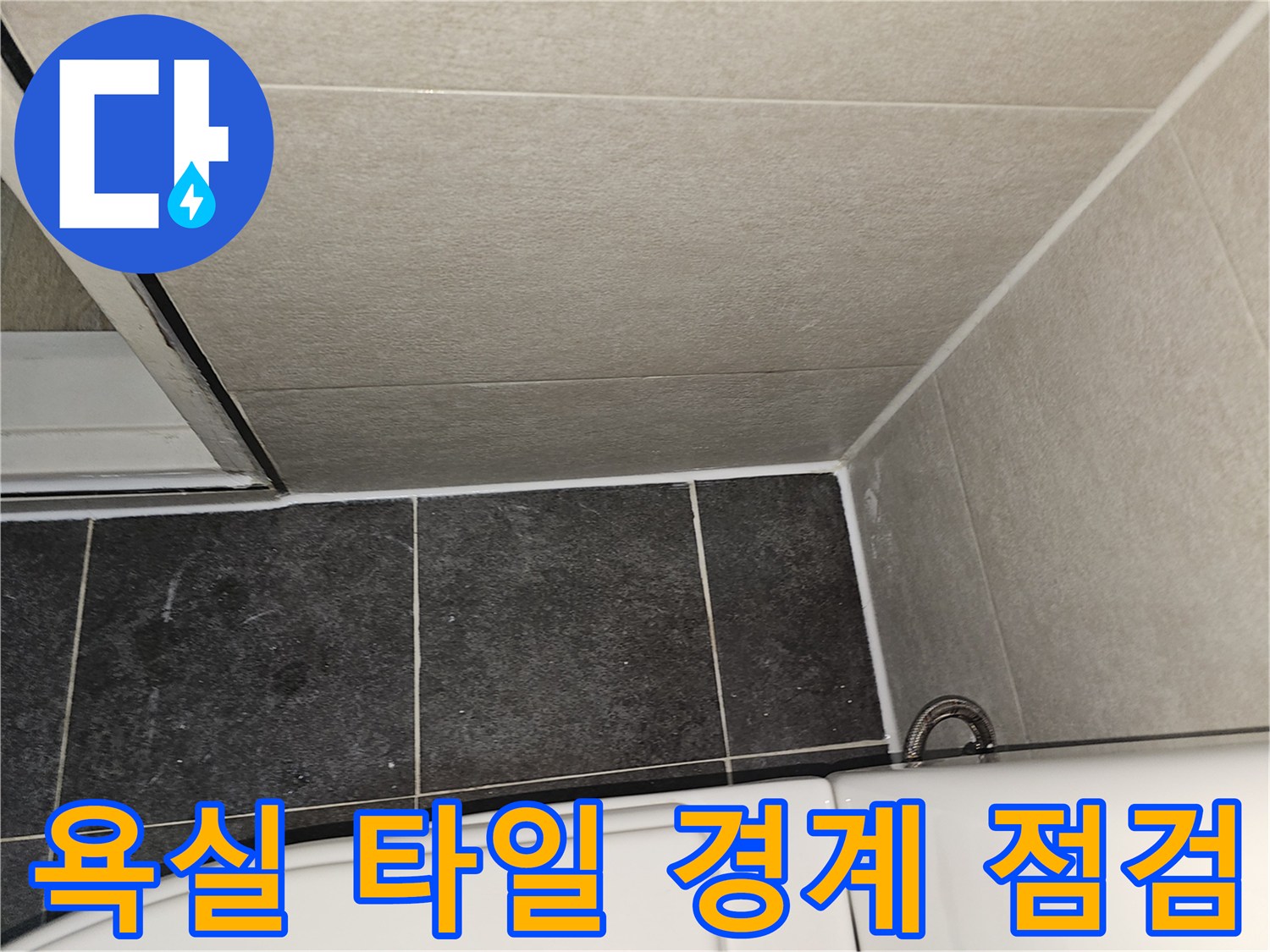 화장실 내부-바닥과 벽면 타일 접합부 근접 촬영